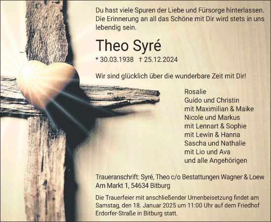 Traueranzeige von Theo Syre von WochenSpiegel