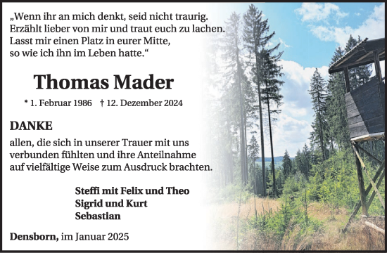 Traueranzeige von Thomas Mader von WochenSpiegel