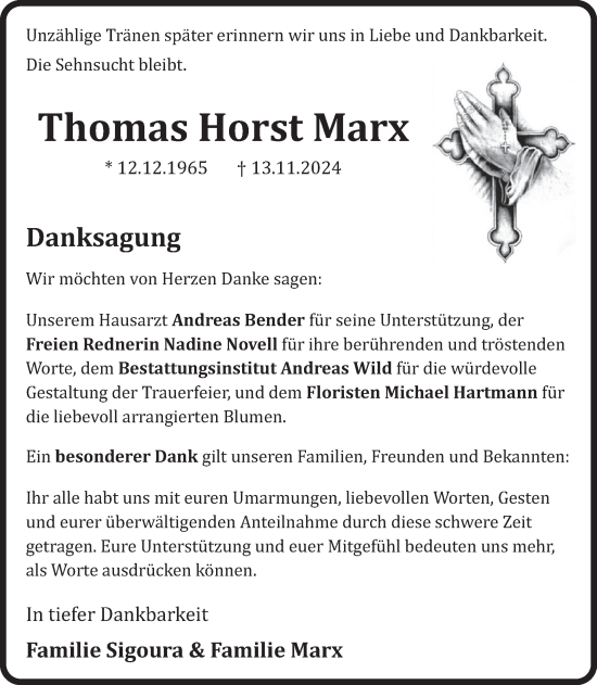 Traueranzeige von Thomas  Marx von WochenSpiegel