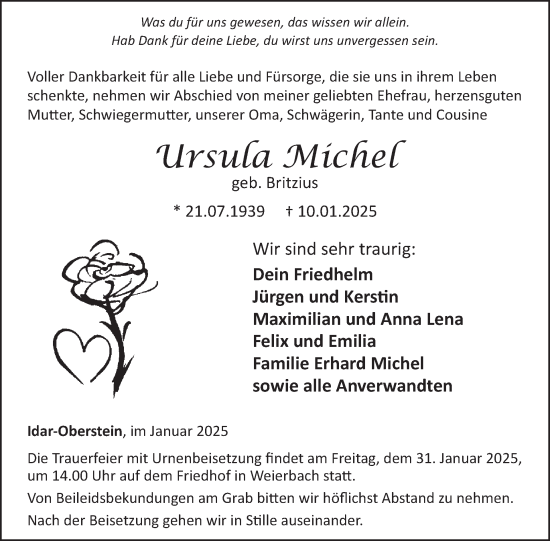 Traueranzeige von Ursula Michel von WochenSpiegel