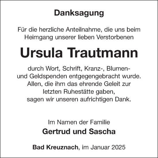 Traueranzeige von Ursula Trautmann von WochenSpiegel