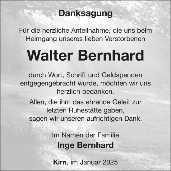 Traueranzeige von Walter Bernhard von WochenSpiegel