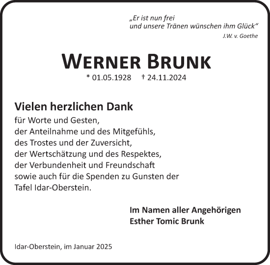 Traueranzeige von Werner Brunk von WochenSpiegel