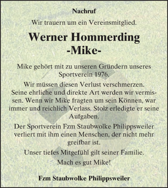 Traueranzeige von Werner Hommerding von WochenSpiegel