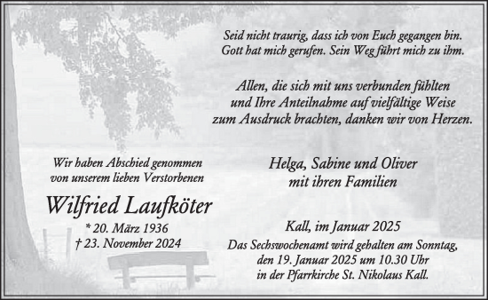 Traueranzeige von Wilfried Laufköter von WochenSpiegel