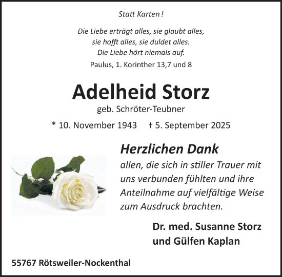 Traueranzeige von Adelheid Storz von WochenSpiegel