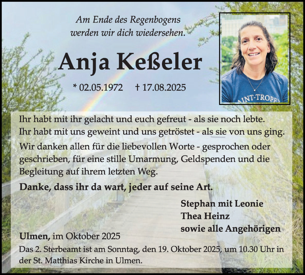  Traueranzeige für Anja Keßeler vom 15.10.2025 aus WochenSpiegel