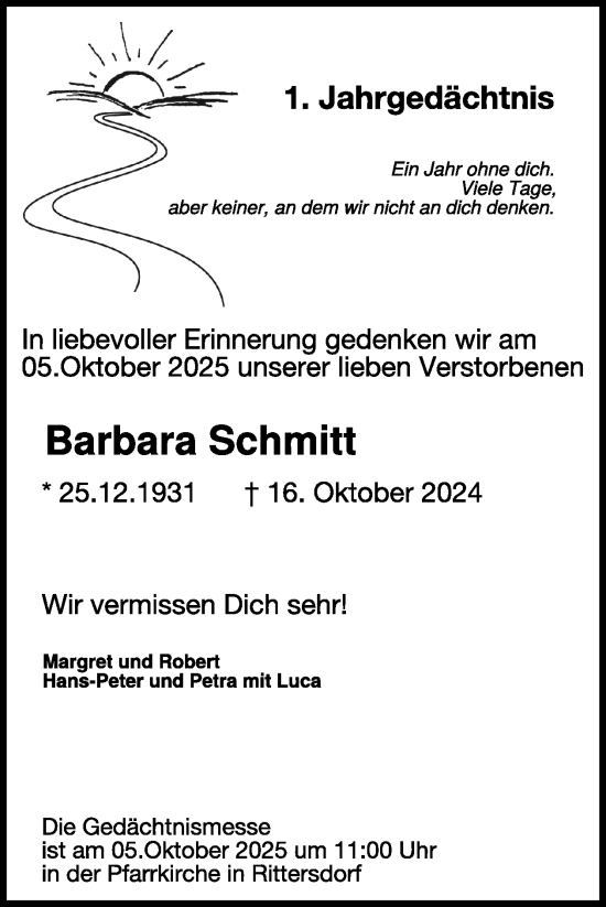 Traueranzeige von Barbara Schmitt von WochenSpiegel