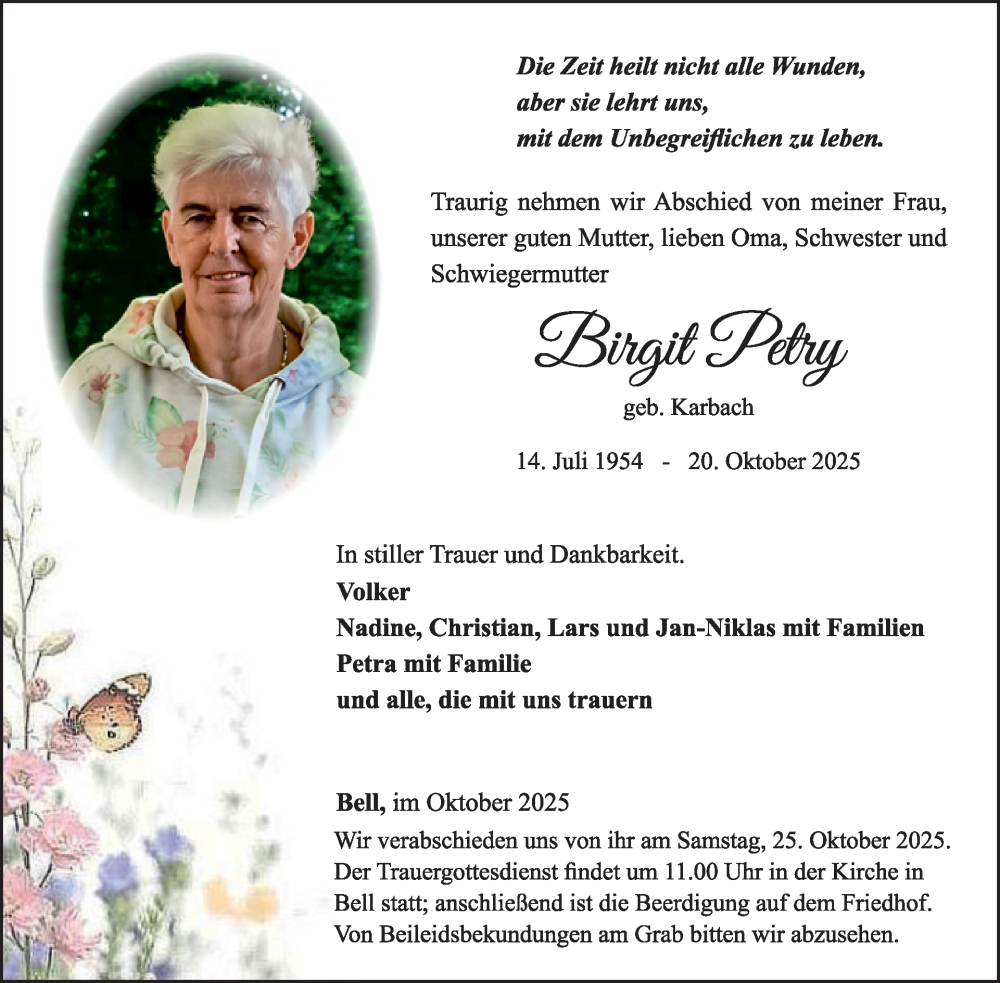  Traueranzeige für Birgit Oetry vom 25.10.2025 aus WochenSpiegel