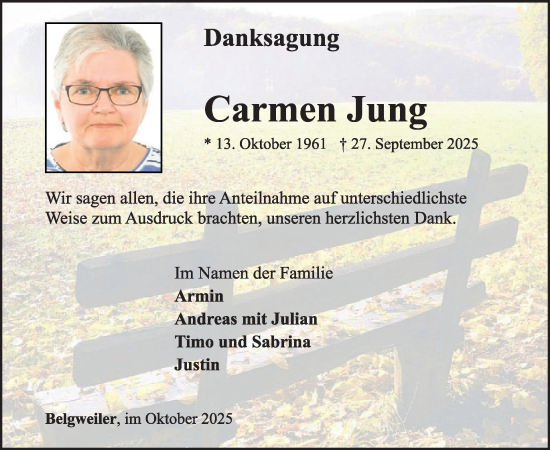 Traueranzeige von Carmen Jung von WochenSpiegel