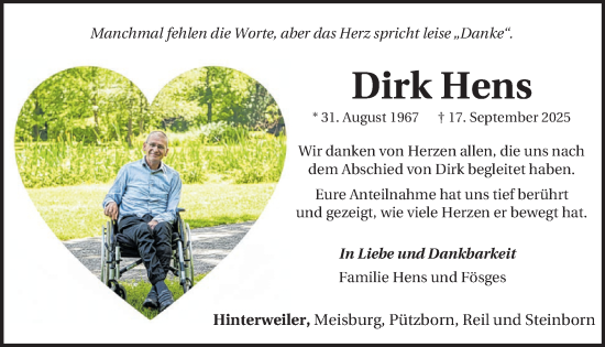 Traueranzeige von Dirk Hens von WochenSpiegel