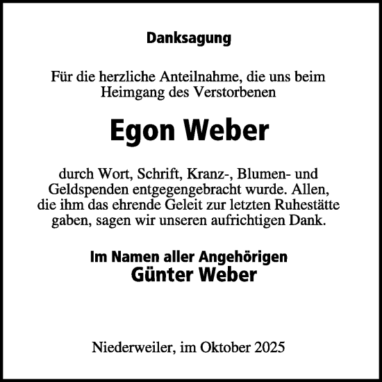 Traueranzeige von Egon Weber von WochenSpiegel