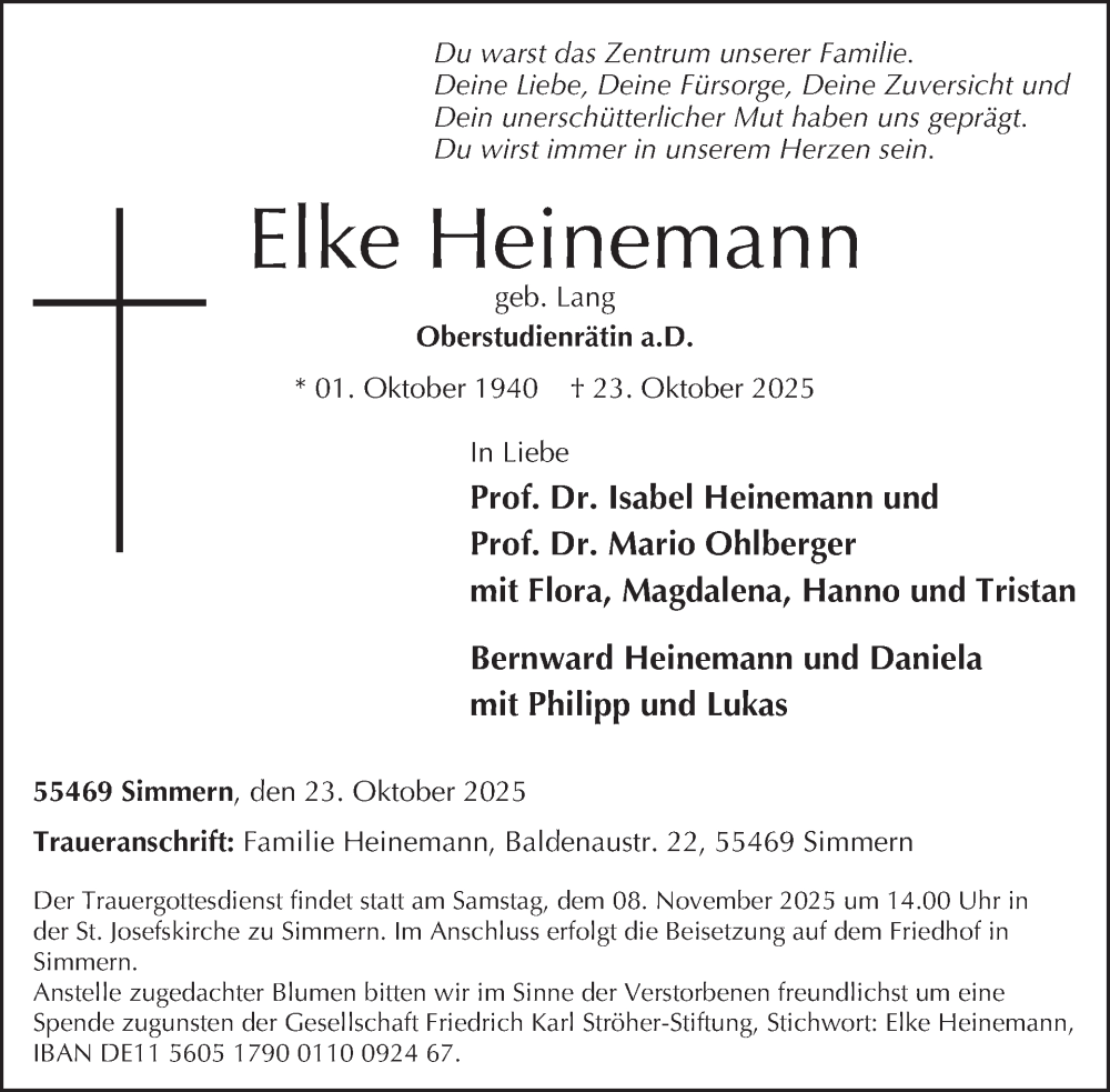  Traueranzeige für Elke Heinemann vom 31.10.2025 aus WochenSpiegel