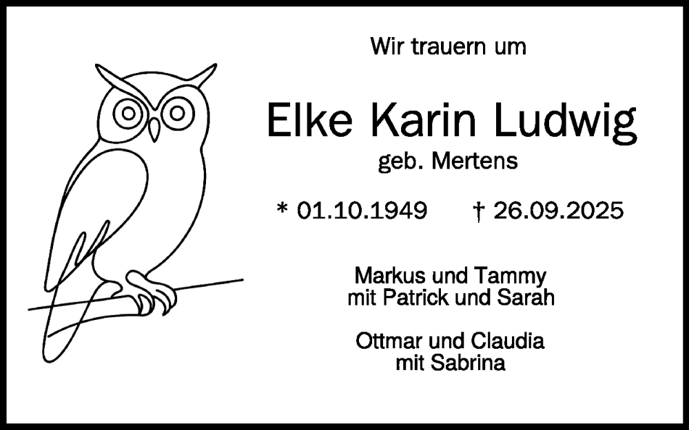  Traueranzeige für Elke Karin Ludwig vom 15.10.2025 aus WochenSpiegel