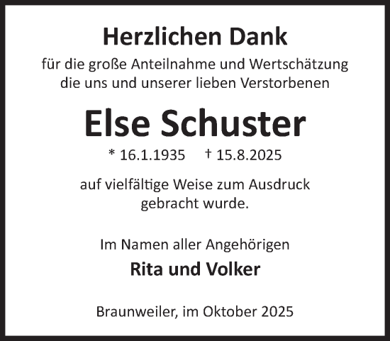 Traueranzeige von Else Schuster von WochenSpiegel