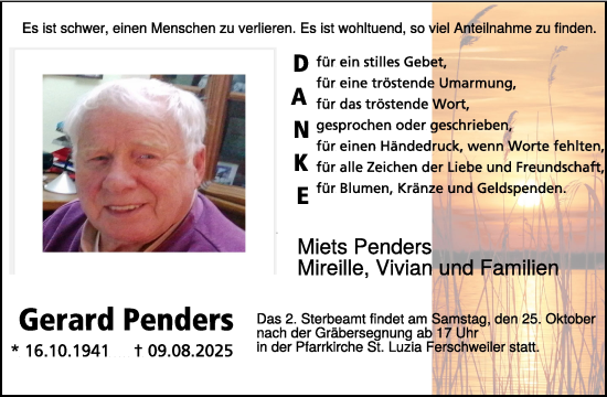Traueranzeige von Gerard Penders von WochenSpiegel