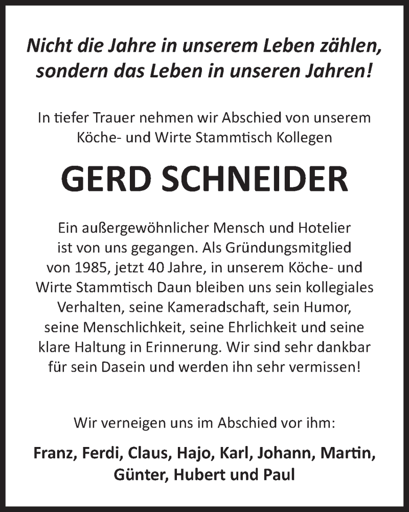  Traueranzeige für Gerd Schneider vom 18.10.2025 aus WochenSpiegel