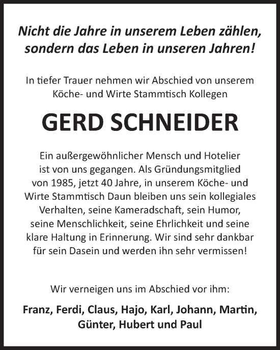 Traueranzeige von Gerd Schneider von WochenSpiegel