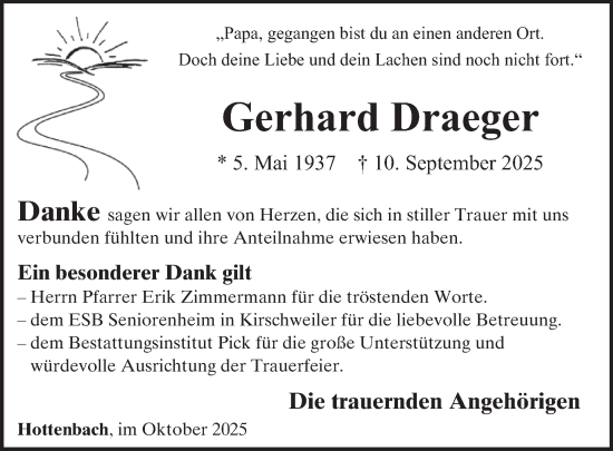 Traueranzeige von Gerhard Draeger von WochenSpiegel