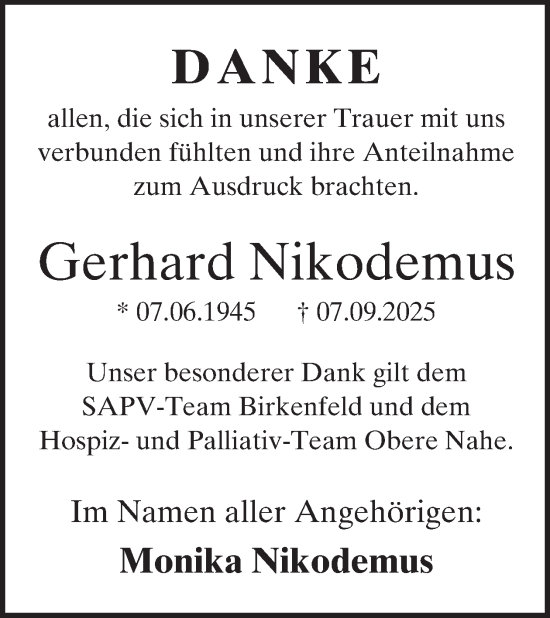 Traueranzeige von Gerhard Nikodemus von WochenSpiegel
