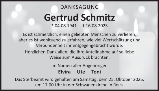 Traueranzeige von Gertrud Schmitz von WochenSpiegel