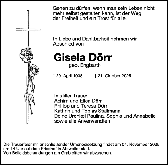 Traueranzeige von Gisela Dörr von WochenSpiegel