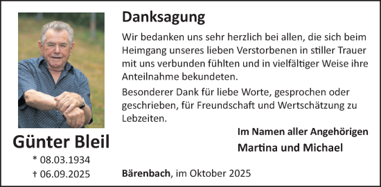 Traueranzeige von Günter Bleil von WochenSpiegel
