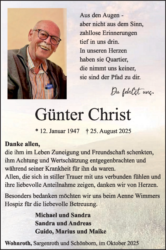 Traueranzeige von Günter Christ von WochenSpiegel