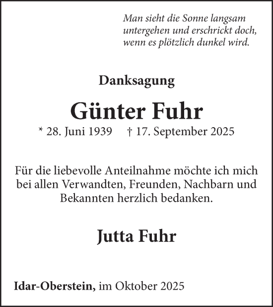 Traueranzeige von Günter Fuhr von WochenSpiegel