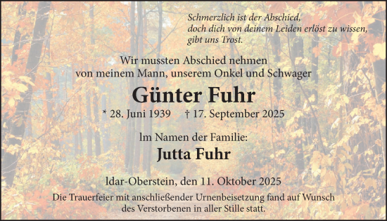Traueranzeige von Günter Fuhr von WochenSpiegel