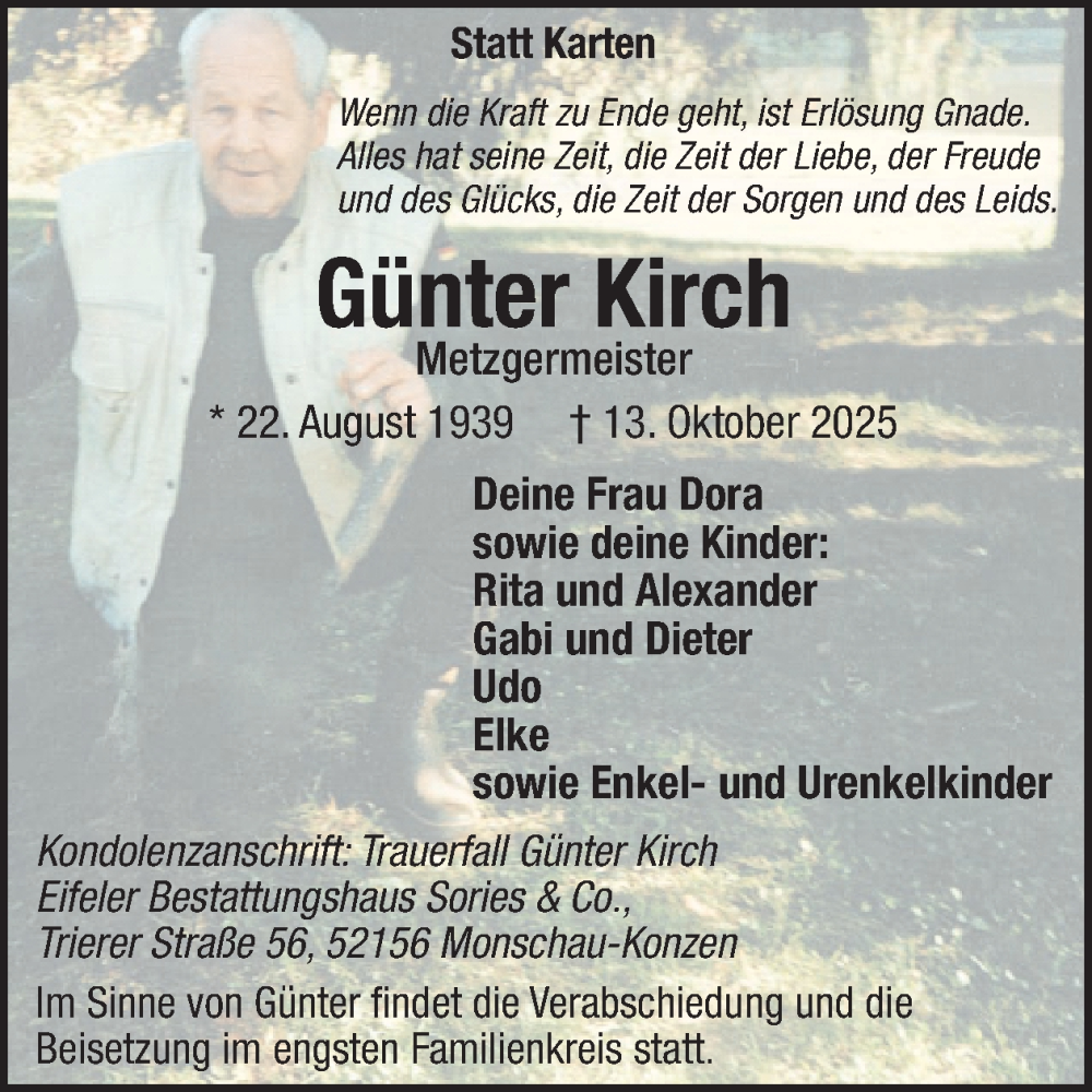  Traueranzeige für Günter Kirch vom 15.10.2025 aus WochenSpiegel