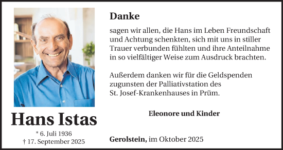 Traueranzeige von Hans Istas von WochenSpiegel