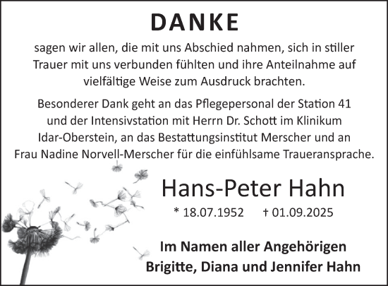 Traueranzeige von Hans-Peter Hahn von WochenSpiegel