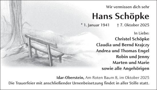 Traueranzeige von Hans Schöpke von WochenSpiegel