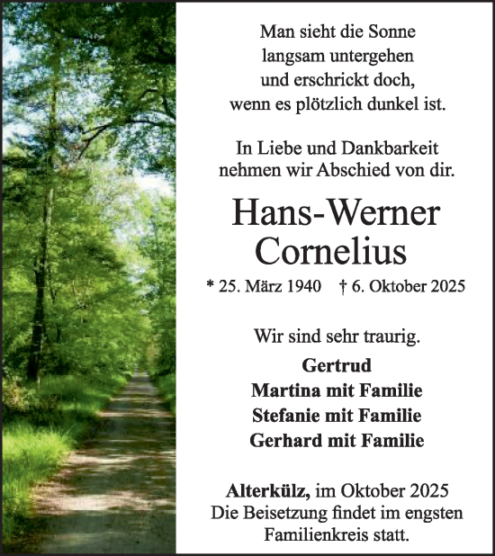 Traueranzeige von Hans-Werner Cornelius von WochenSpiegel