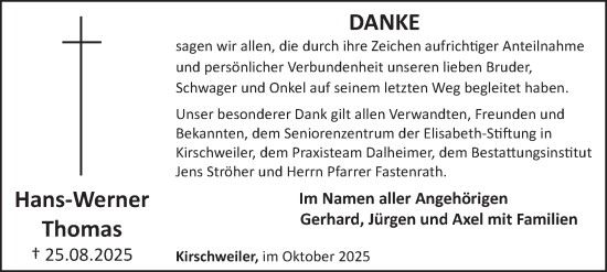 Traueranzeige von Hans-Werner Thomas von WochenSpiegel