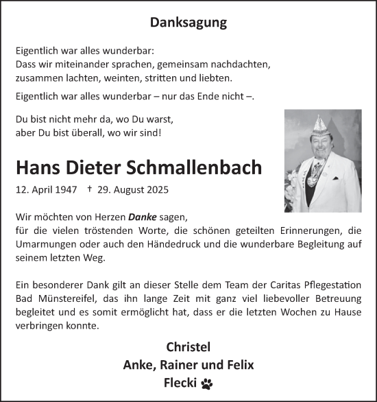 Traueranzeige von Hans Dieter Schmallenbach von WochenSpiegel