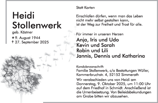 Traueranzeige von Heidi Stollenwerk von WochenSpiegel