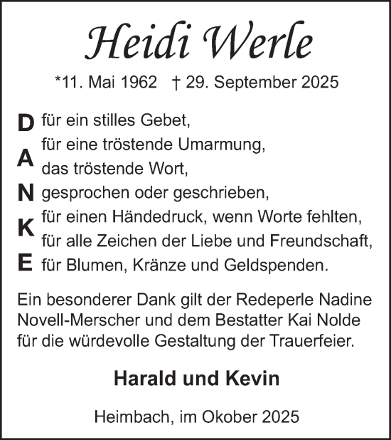 Traueranzeige von Heidi Werle von WochenSpiegel