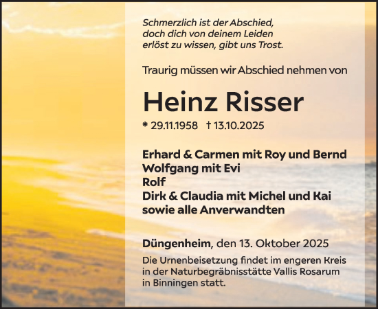 Traueranzeige von Heinz Risser von WochenSpiegel
