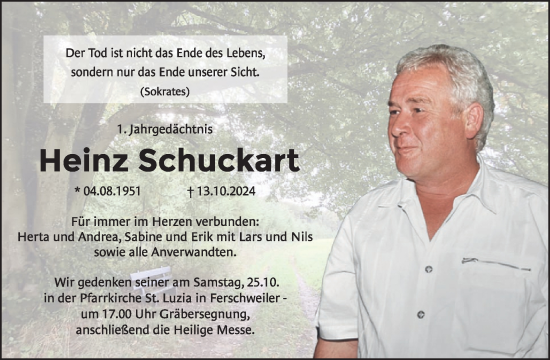 Traueranzeige von Heinz Schuckart von WochenSpiegel