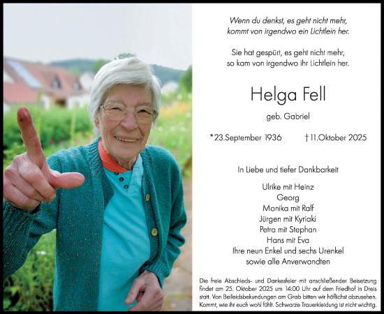 Traueranzeige von Helga Fell von WochenSpiegel