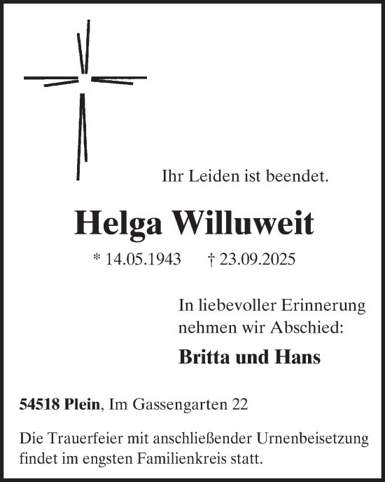 Traueranzeige von Helga Willuweit von WochenSpiegel