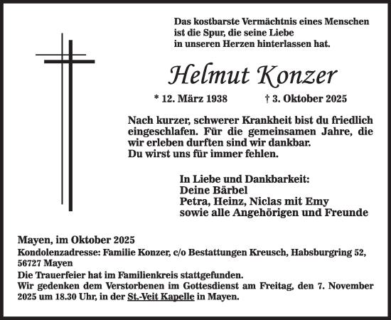 Traueranzeige von Helmut Konzer von WochenSpiegel