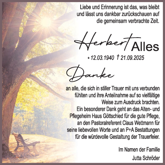 Traueranzeige von Herbert Alles von WochenSpiegel