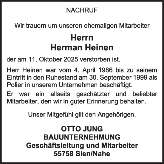 Traueranzeige von Herman Heinen von WochenSpiegel