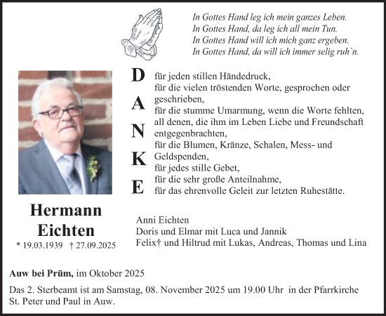 Traueranzeige von Hermann Eichten von WochenSpiegel