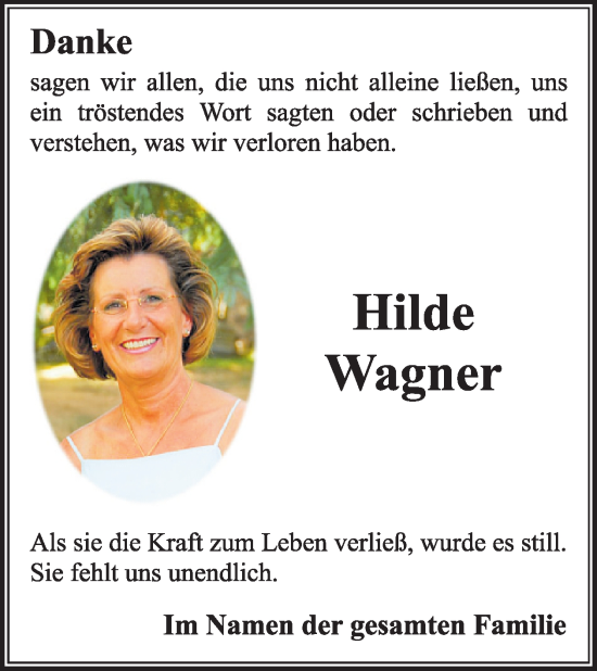 Traueranzeige von Hilde Wagner von WochenSpiegel