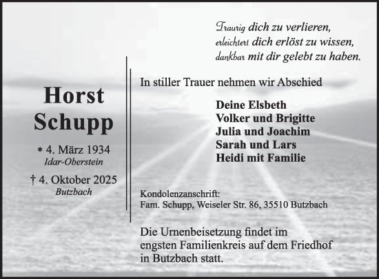 Traueranzeige von Horst Schupp von WochenSpiegel
