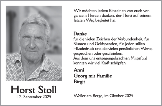 Traueranzeige von Horst Stoll von WochenSpiegel